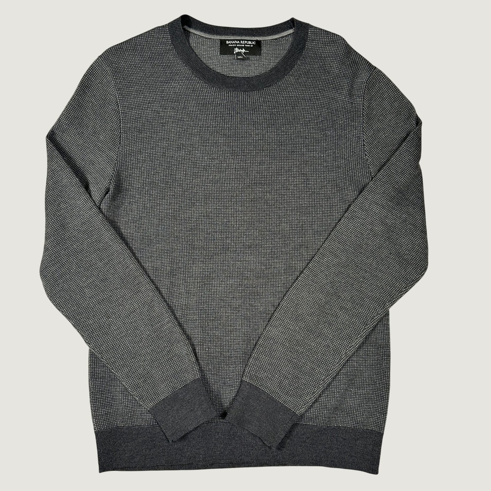 Banana Republic Sweater Mens M‎ Gray Excellent Italian Merino Wool Crew Neck